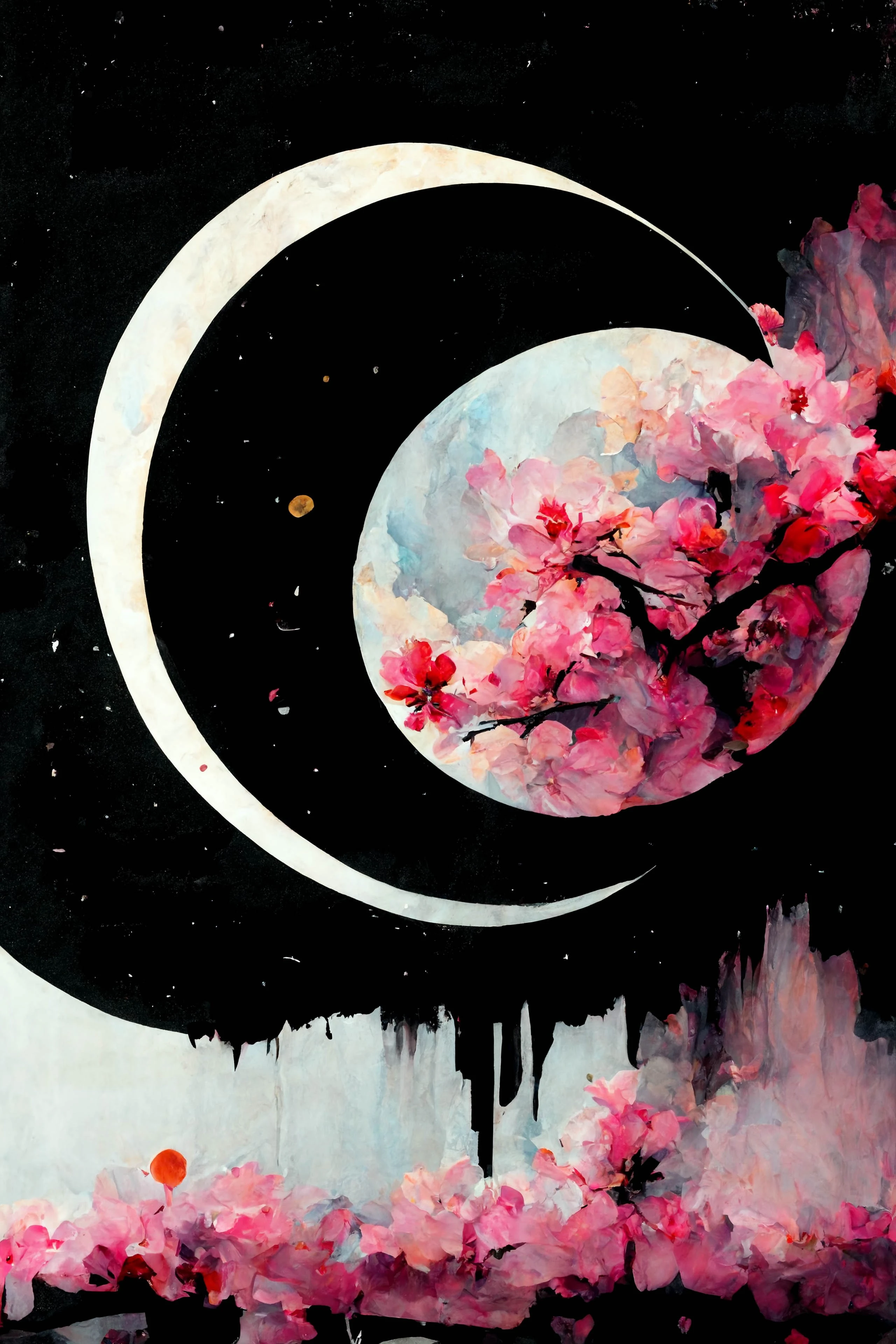 [Midjourney] 樱花 疯狂 抽象的 悲伤 月亮 [现实]