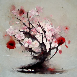 油画, 樱花, 日本的, 抽象的, 悲伤, 悲哀