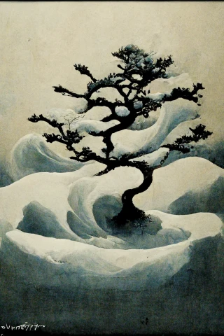 日本的, 盆景, 疯狂, 抽象的, 雪