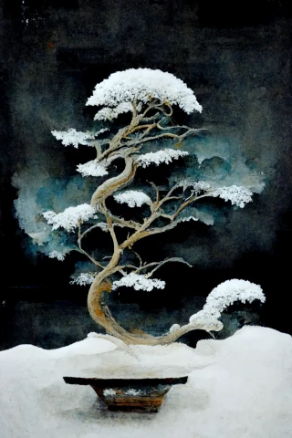 日本的, 盆景, 疯狂, 抽象的, 雪