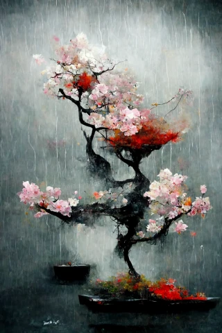 樱花, 日本的, 盆景, 疯狂, 抽象的, 雨