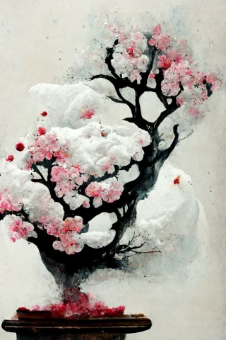 樱花, 日本的, 盆景, 疯狂, 抽象的, 雪