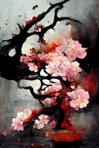 樱花, 日本的, 盆景, 疯狂, 抽象的, 雨