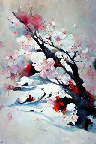 樱花, 日本的, 疯狂, 抽象的, 雪