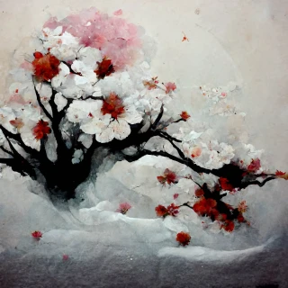 樱花, 日本的, 恐怖, 抽象的, 雪