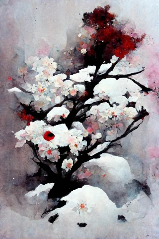樱花, 日本的, 恐怖, 抽象的, 雪