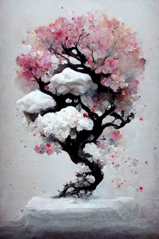 樱花, 日本的, 盆景, 疯狂, 抽象的, 雪