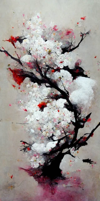 樱花, 日本的, 疯狂, 抽象的, 雪