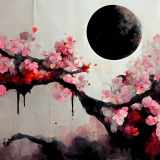 樱花, 疯狂, 抽象的, 悲伤, 月亮