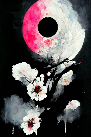 樱花, 疯狂, 抽象的, 悲伤, 月亮